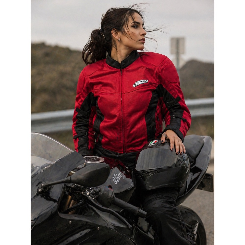 Firstgear Womens Red Black Mesh Motorcycle Riding Jacket Padded XL‎ W protective